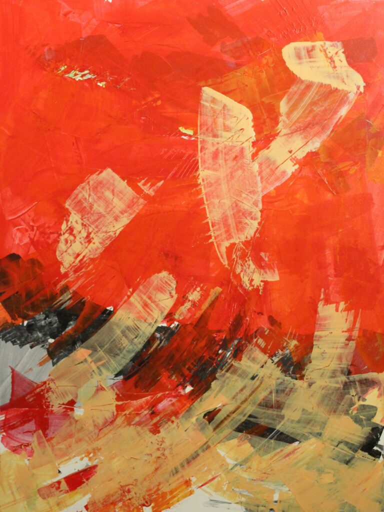 Acrylic abstract expression painting “Hot Flash!” by Gerald Lloyd Wood. Thought for the day, “A positive attitude, integrity, good character and enthusiasm will take you far.”