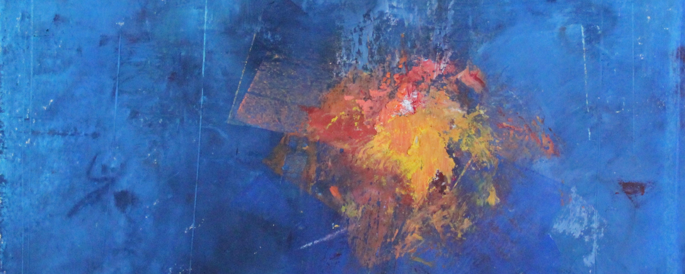Abstract expression Oil Pastel painting by Gerald Lloyd Wood titled, “Light My Fire.” It seemed a good fit for this story from the private art collection of William and Janet Richards.